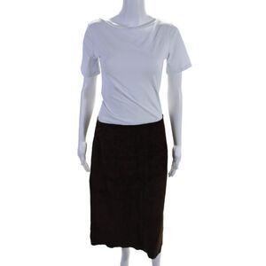 Co & Eddy Womens Suede Lined Side Zip Midi A-Line Skirt Chocolate Brown Size 12